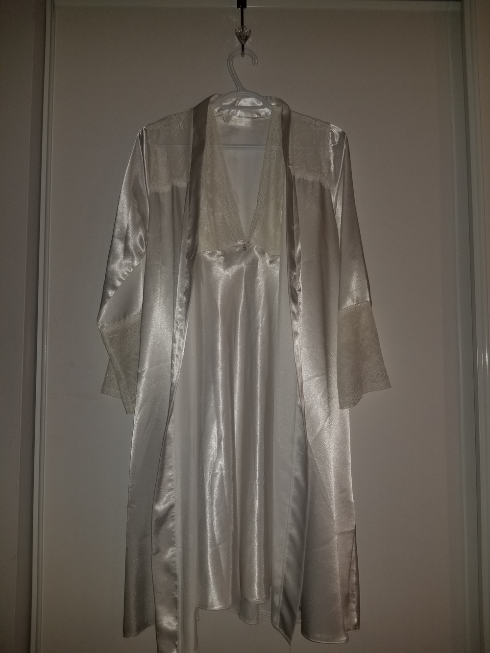 Silky Ivory Satin Robe and Chemise Set - Women Intimates & Sleepwear